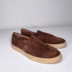 Frye light brown suede slip on loafers